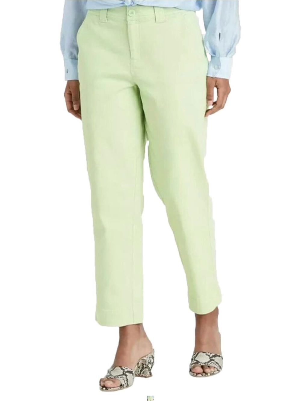 ***A New Day Cropped  Stretch Light Mint Casual Straight-Leg Pants